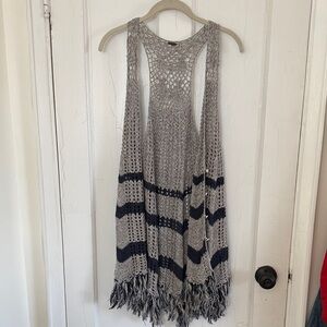 Free People Gray and Black Fringe Knit Vest